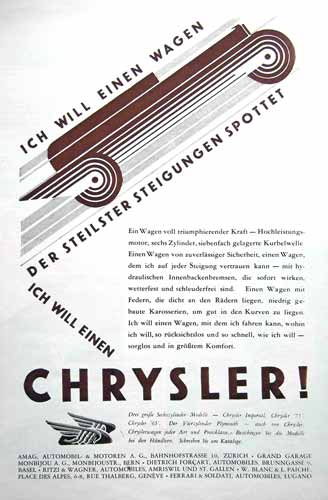 Schweizer Werbung Crysler 1929