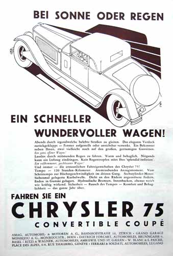 Schweizer Werbung Crysler 1929