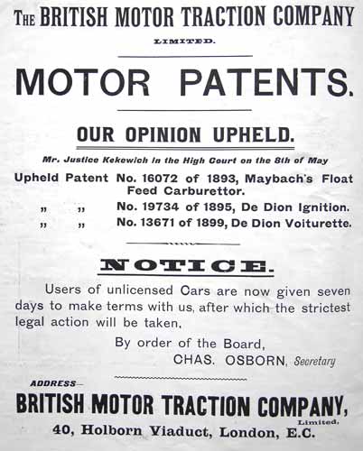 Werbung aus England 1901 - Patente