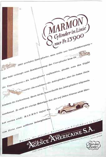 Schweizer Werbung Marmon 1929