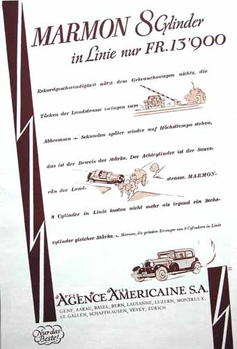 Schweizer Werbung Marmon 1929